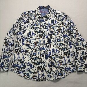 Robert Graham Shirt Men's XL Abstract Pattern White Multicolor Classic Fit Logo
